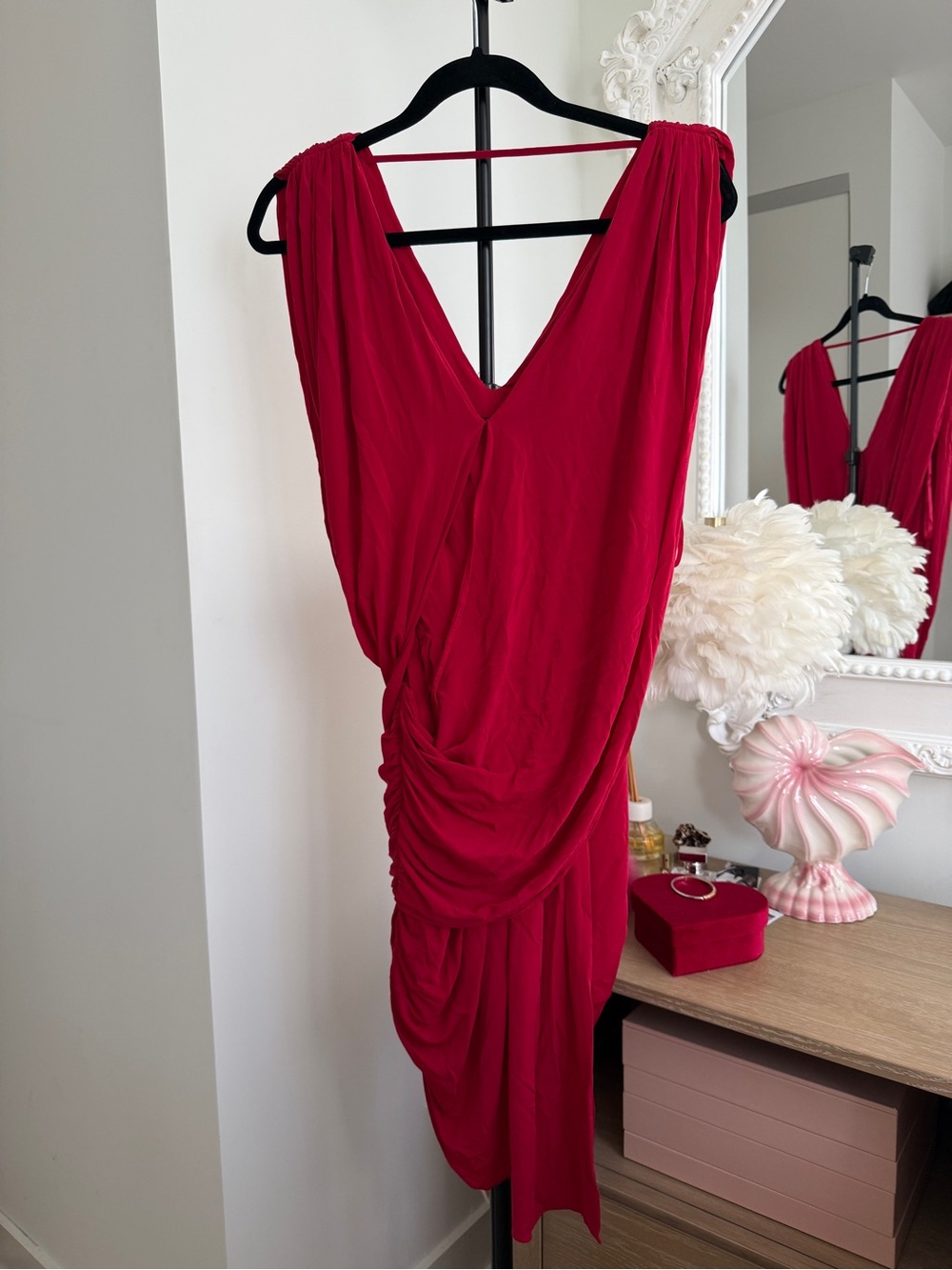 BCBGMAXAZRIA Red Draped Dress With Asymetrical Hem - Elize Dress